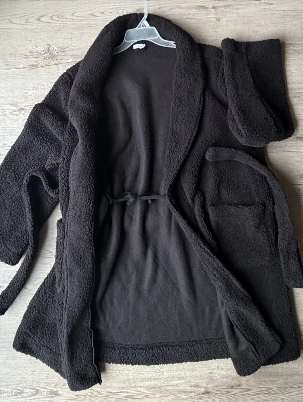 Black Plush Fleece Robe L/XL Belted Shawl Collar Cozy Sleepwear NWT